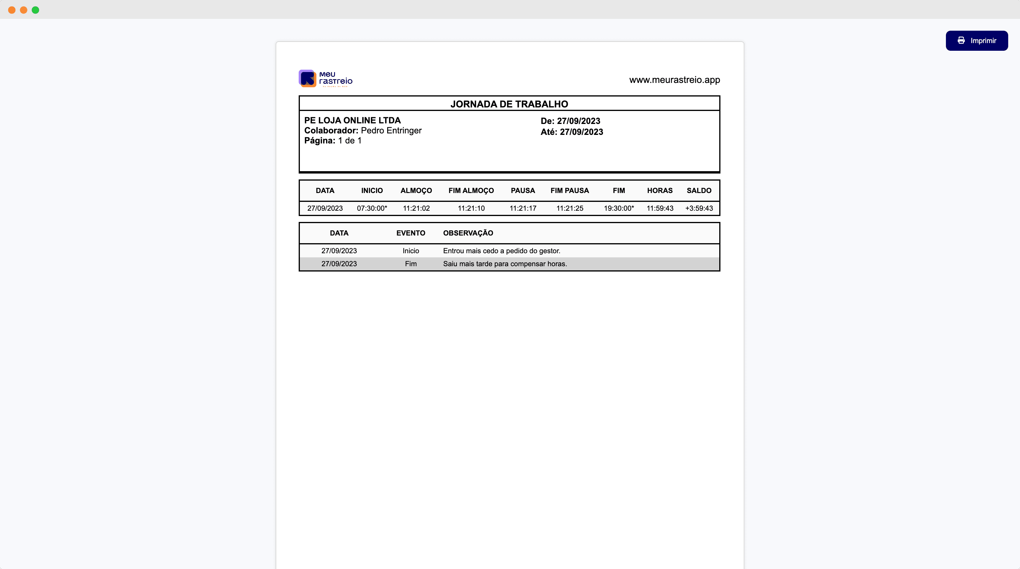 Control de Jornadas/Tiempos