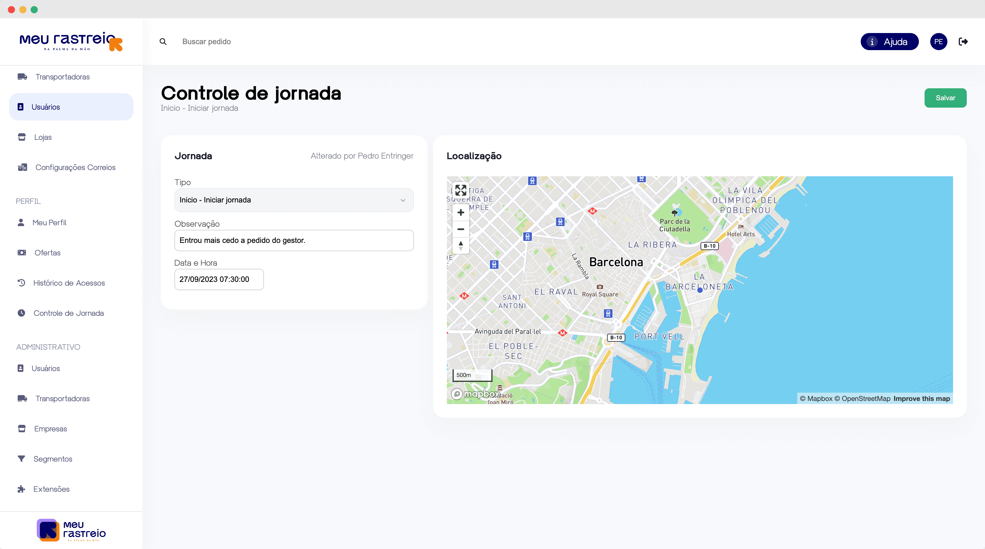 Visualização de jornada